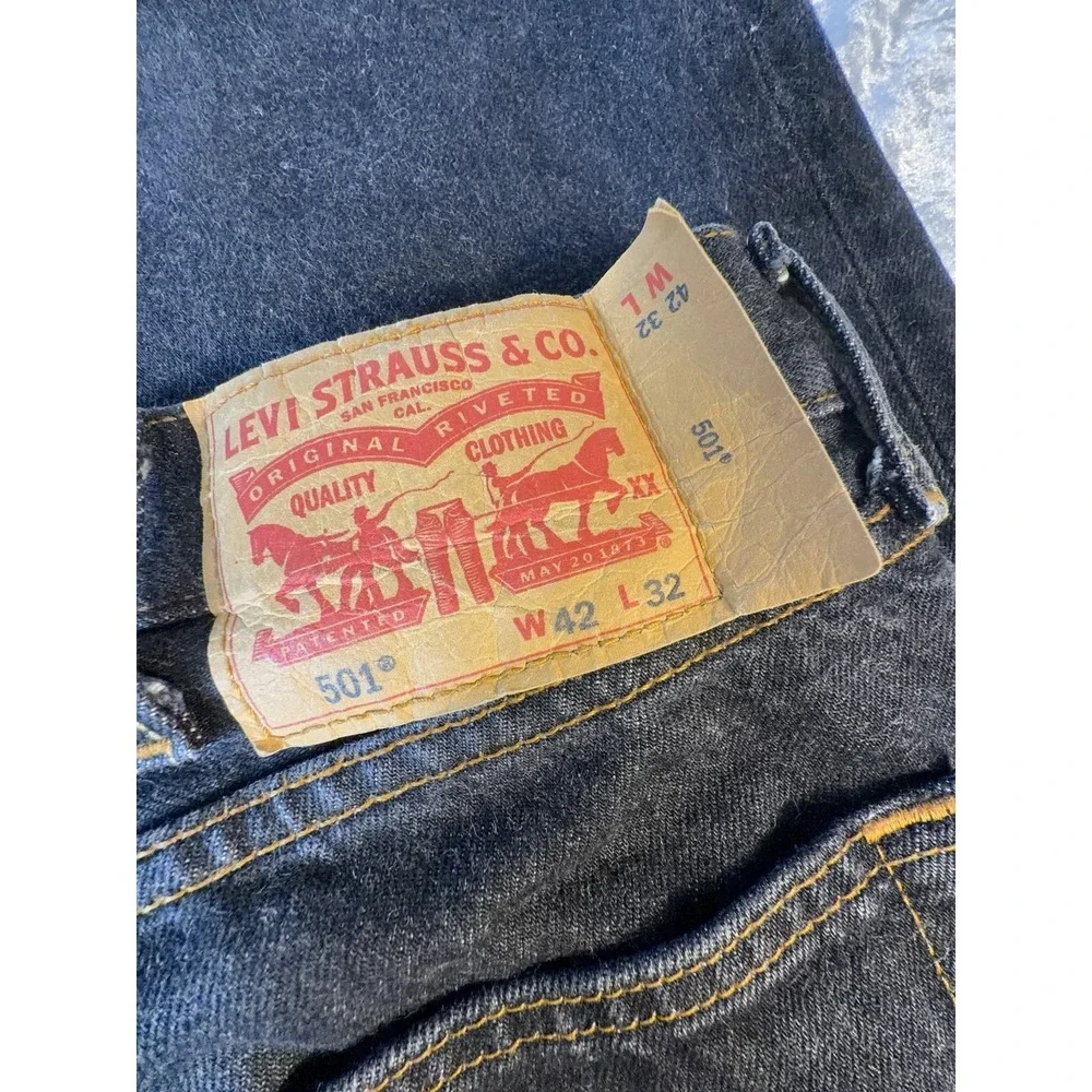 Levi's 501 Jeans Mens 40x30 Dark Wash Indigo Button Fly Straight Leg Denim